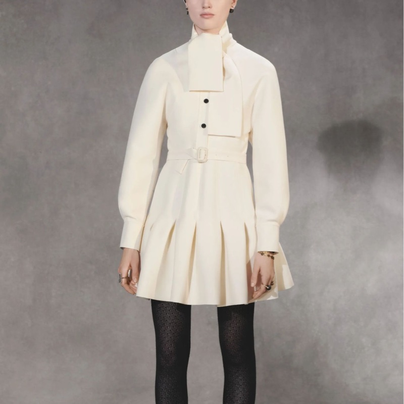 DIOR 奶杏色收腰法式優雅通勤連衣裙-2