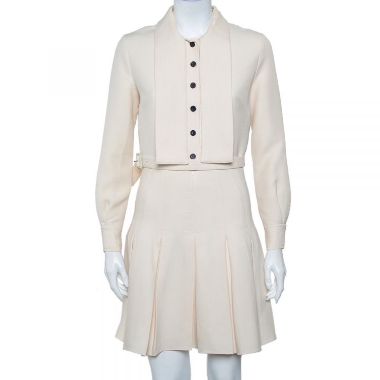 DIOR 奶杏色收腰法式優雅通勤連衣裙-3