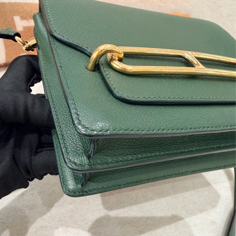 🌈Hermes💚Mini Roulis 19💚英國綠金扣🌈98.5新🌟Evercolor皮🌟miniroulis🌟roulis19🌟愛馬仕🌟-5