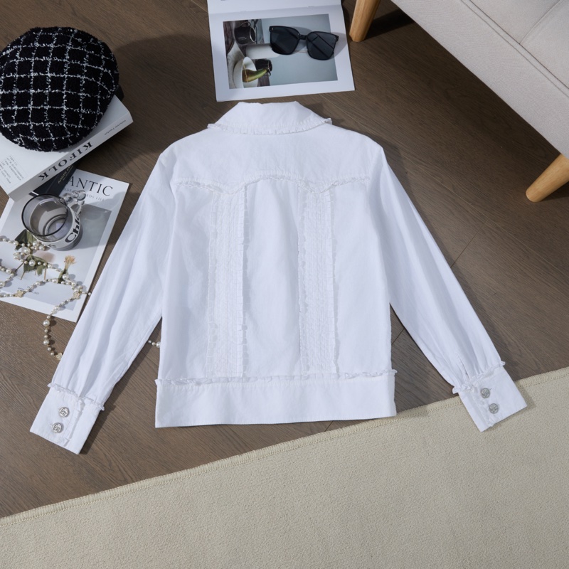 CHANEL 白色毛邊銀扣襯衫-5