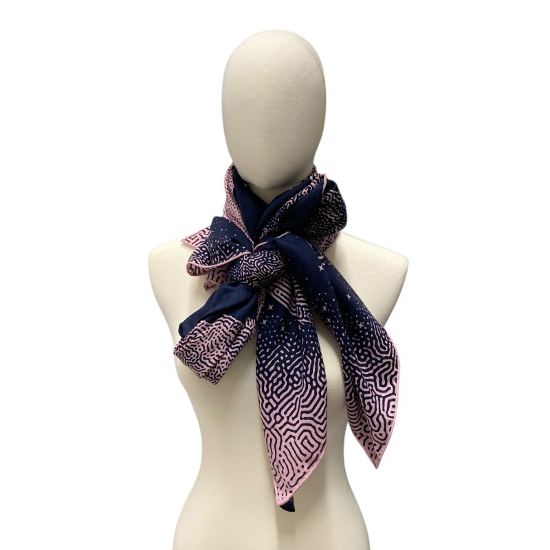 HERMES 披巾 喀什米爾 月球 馬 深藍/粉色-0