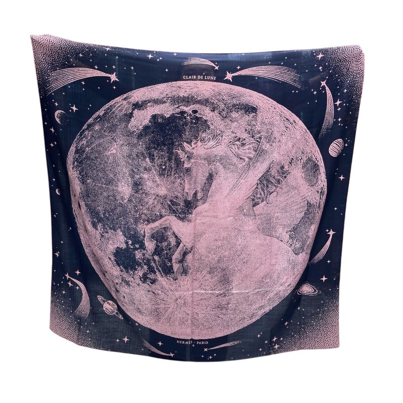 HERMES 披巾 喀什米爾 月球 馬 深藍/粉色-1