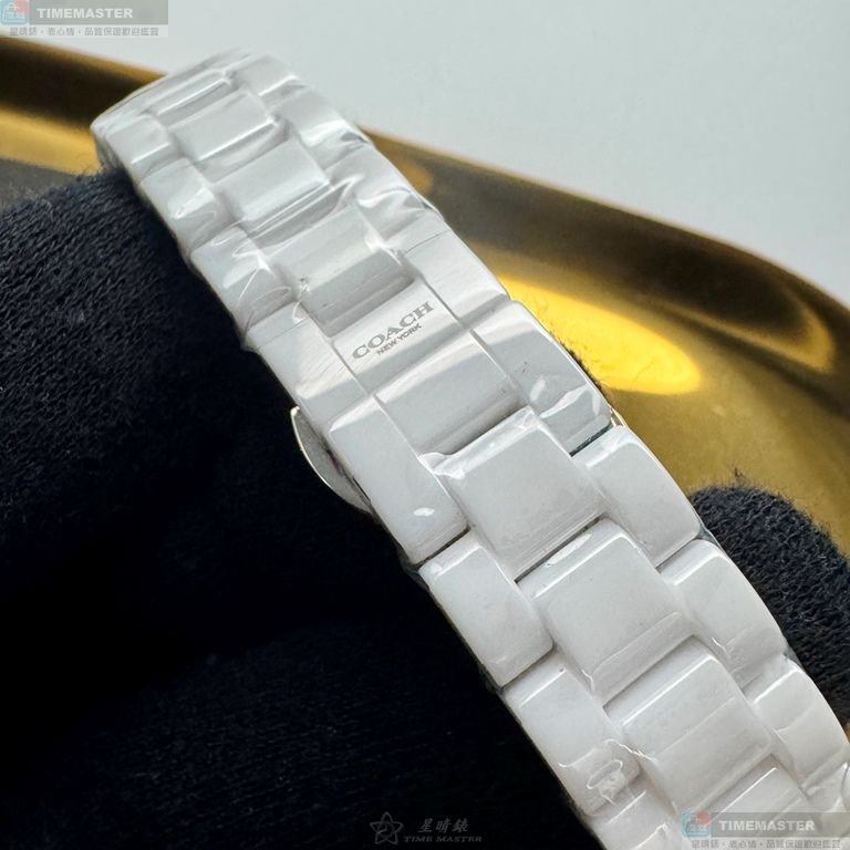 COACH手錶,編號CH00270,34mm白圓形陶瓷錶殼,白色簡約, 中三針顯示, 同J12設計錶面,白陶瓷錶帶款-3