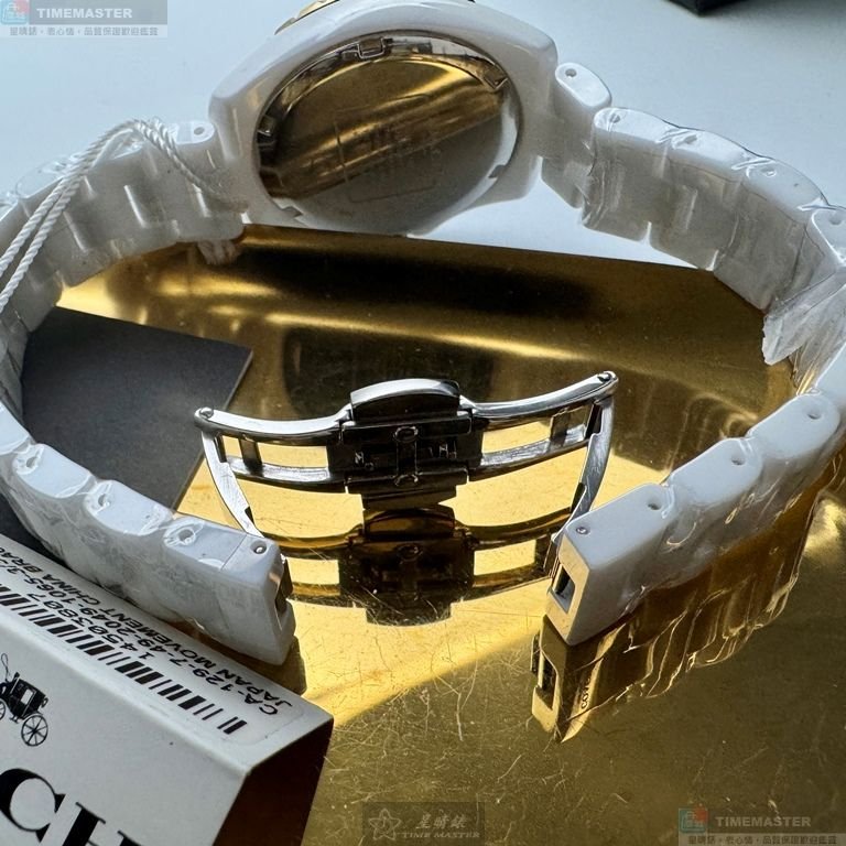 COACH手錶,編號CH00270,34mm白圓形陶瓷錶殼,白色簡約, 中三針顯示, 同J12設計錶面,白陶瓷錶帶款-5
