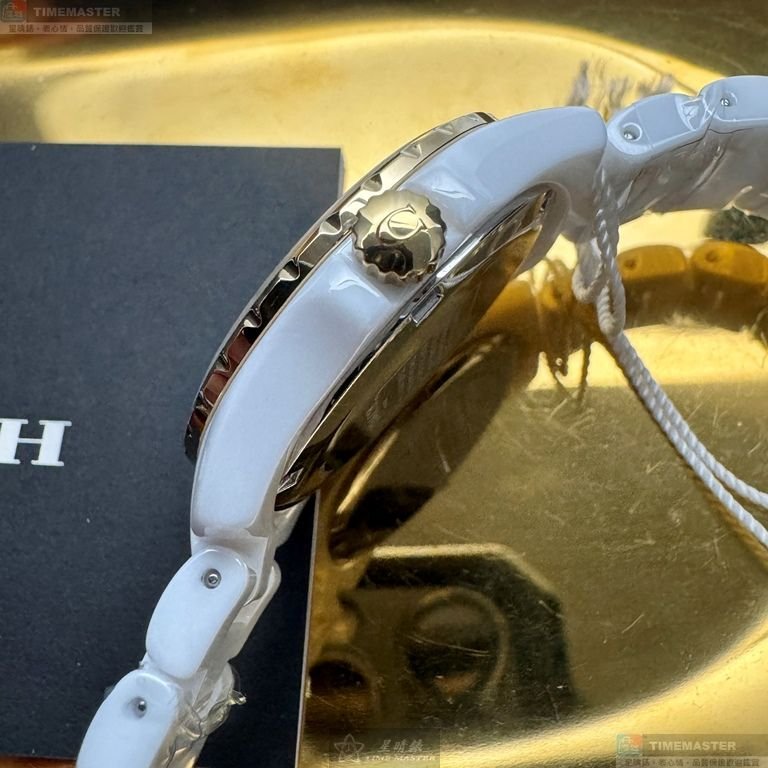 COACH手錶,編號CH00270,34mm白圓形陶瓷錶殼,白色簡約, 中三針顯示, 同J12設計錶面,白陶瓷錶帶款-7