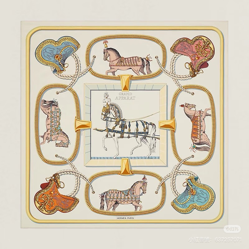 愛馬仕 Hermes 「盛宴」90✖️90典藏絲巾方巾 奶油色/ 金色/多色-1