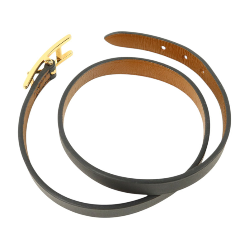 HERMES Swift皮革Behapi Double Tour金扣手鏈Noir/Fauve-6