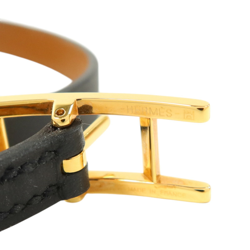 HERMES Swift皮革Behapi Double Tour金扣手鏈Noir/Fauve-7