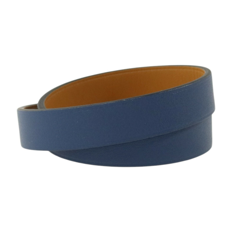 HERMES Swift皮革Mini Dog Double Tour Bracelet銀扣手鏈Bleu Brighton-2