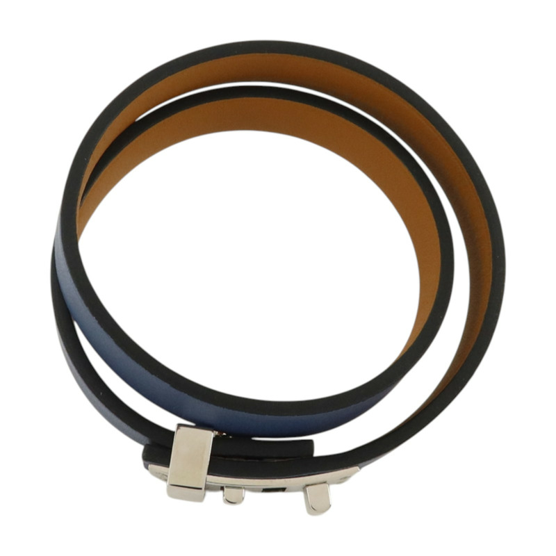 HERMES Swift皮革Mini Dog Double Tour Bracelet銀扣手鏈Bleu Brighton-3