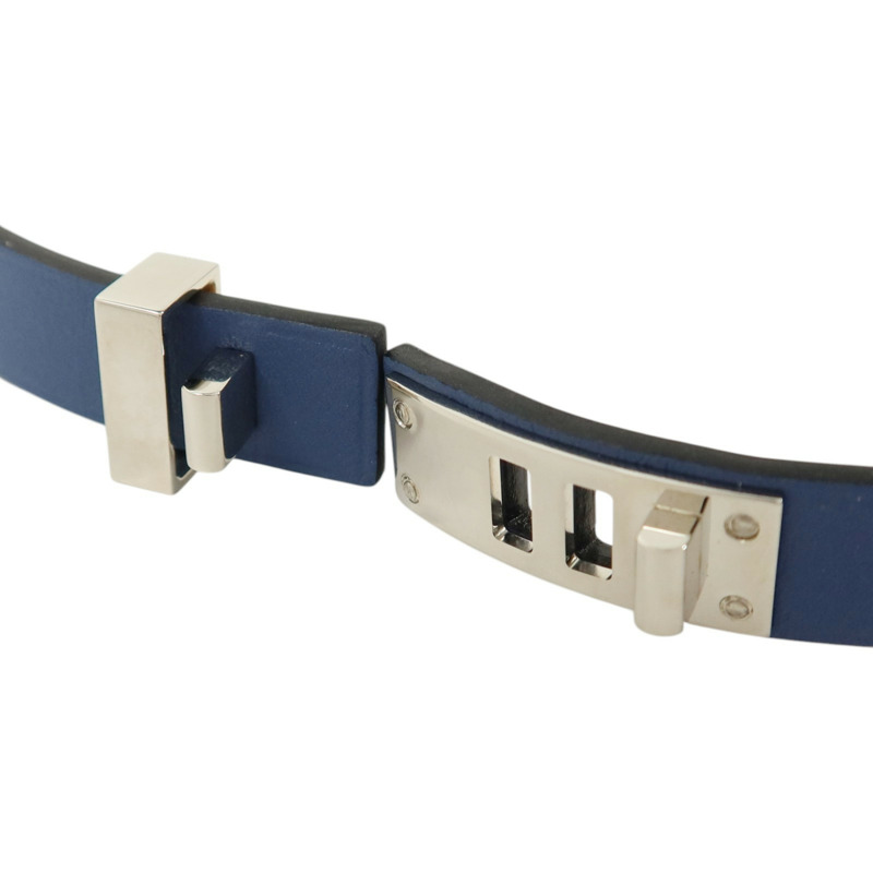 HERMES Swift皮革Mini Dog Double Tour Bracelet銀扣手鏈Bleu Brighton-5