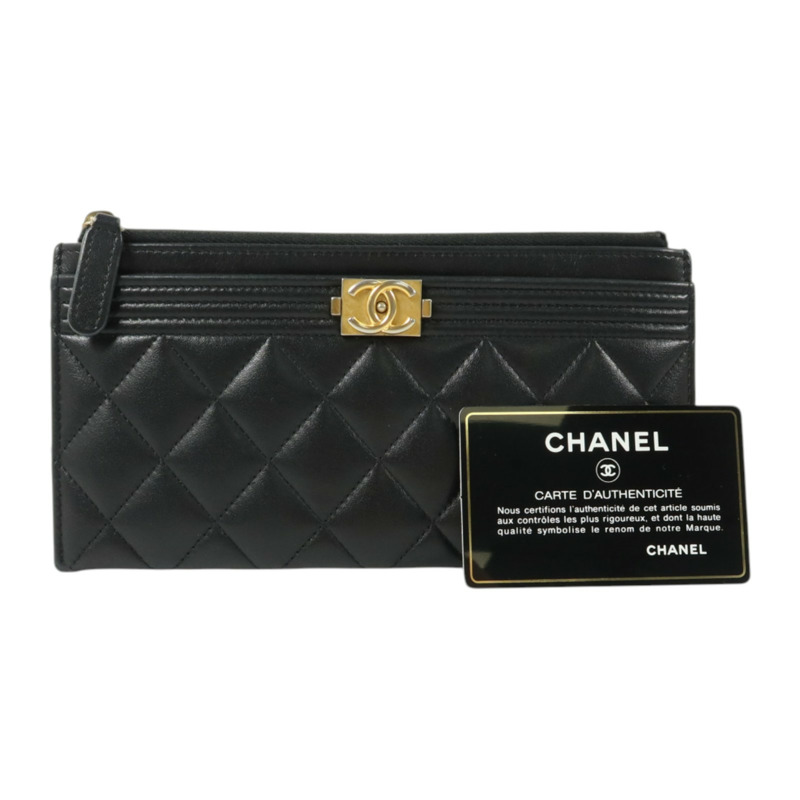 CHANEL 羊皮皮革Boy Chanel Zipper Long Wallet金扣長錢包-9