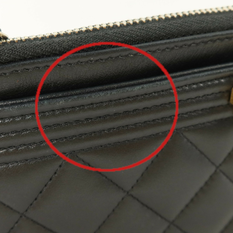 CHANEL 羊皮皮革Boy Chanel Zipper Long Wallet金扣長錢包-16