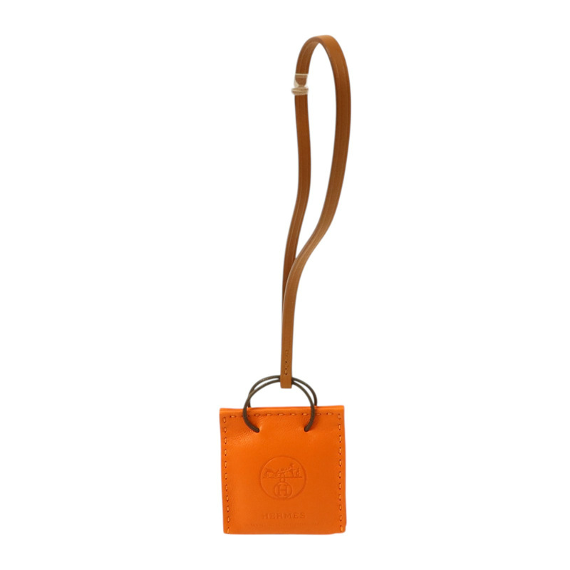 HERMES Milo皮革Sac Orange Bag Charm掛飾-5