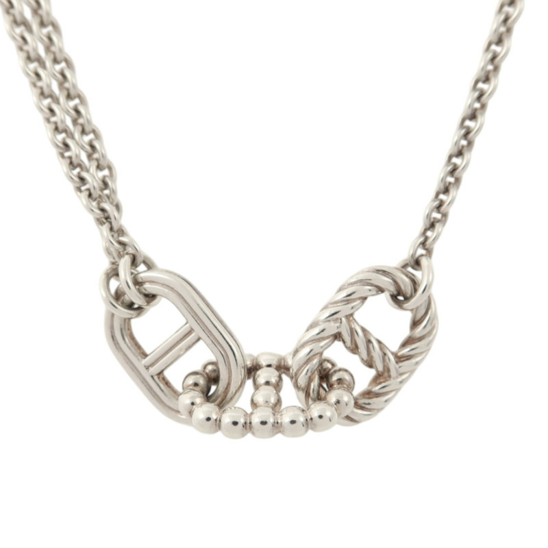 HERMES 925純銀Parade Long Necklace銀扣項鏈-5