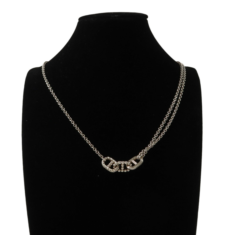 HERMES 925純銀Parade Long Necklace銀扣項鏈-6
