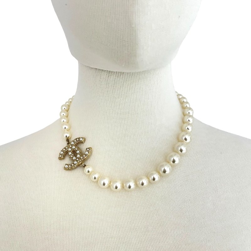 CHANEL 香奈兒 珍珠造型項鍊 合金 金色-0