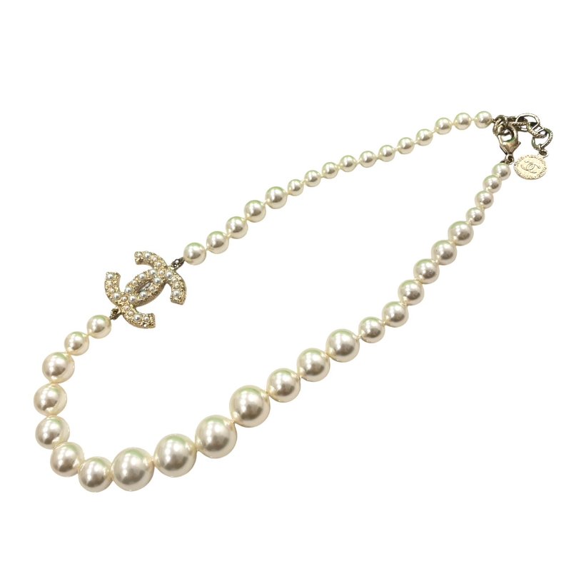 CHANEL 香奈兒 珍珠造型項鍊 合金 金色-4