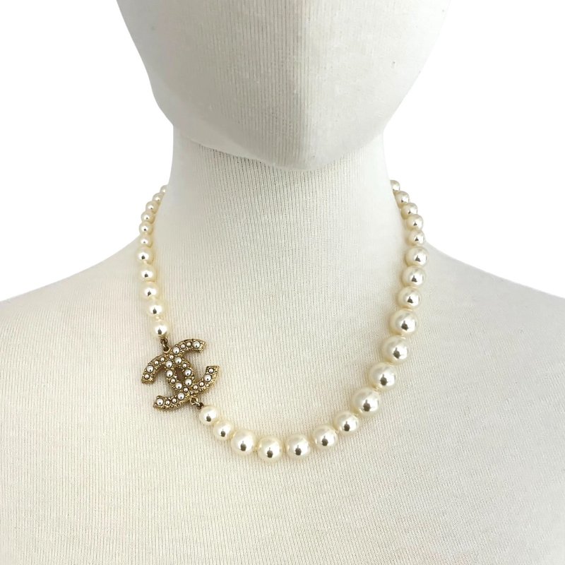 CHANEL 香奈兒 珍珠造型項鍊 合金 金色-7