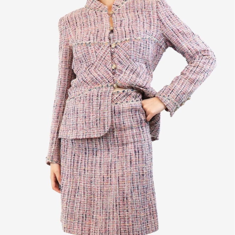CHANEL粉彩粗花呢小香風套裝-2