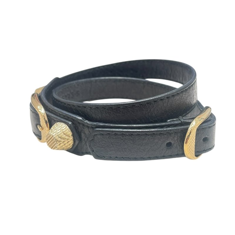 BALENCIAGA 巴黎世家 THE CITY 雙圈手環 皮革 黑色 金釦 S碼-1