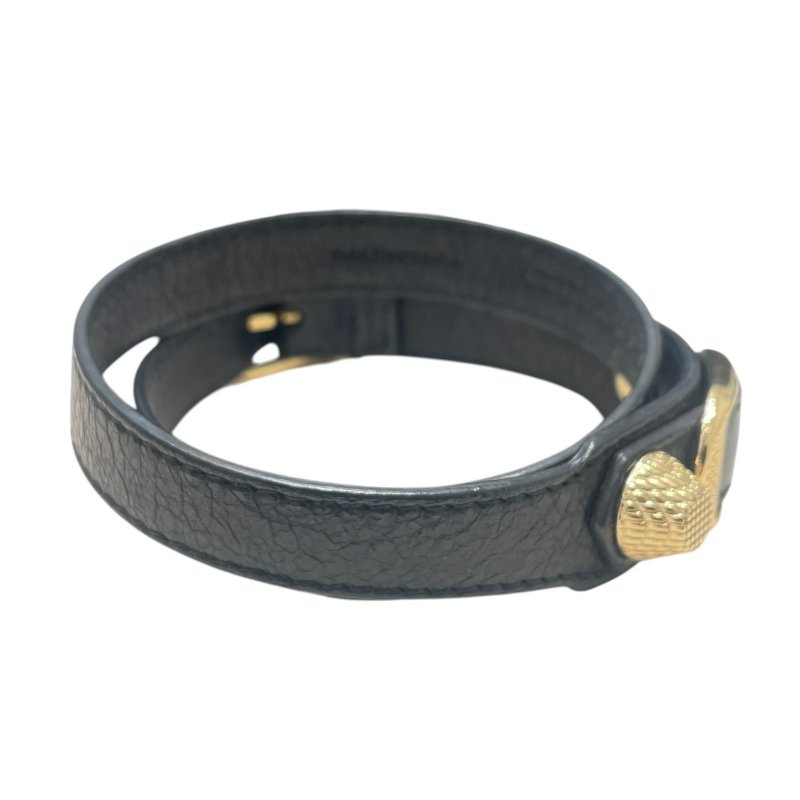 BALENCIAGA 巴黎世家 THE CITY 雙圈手環 皮革 黑色 金釦 S碼-3