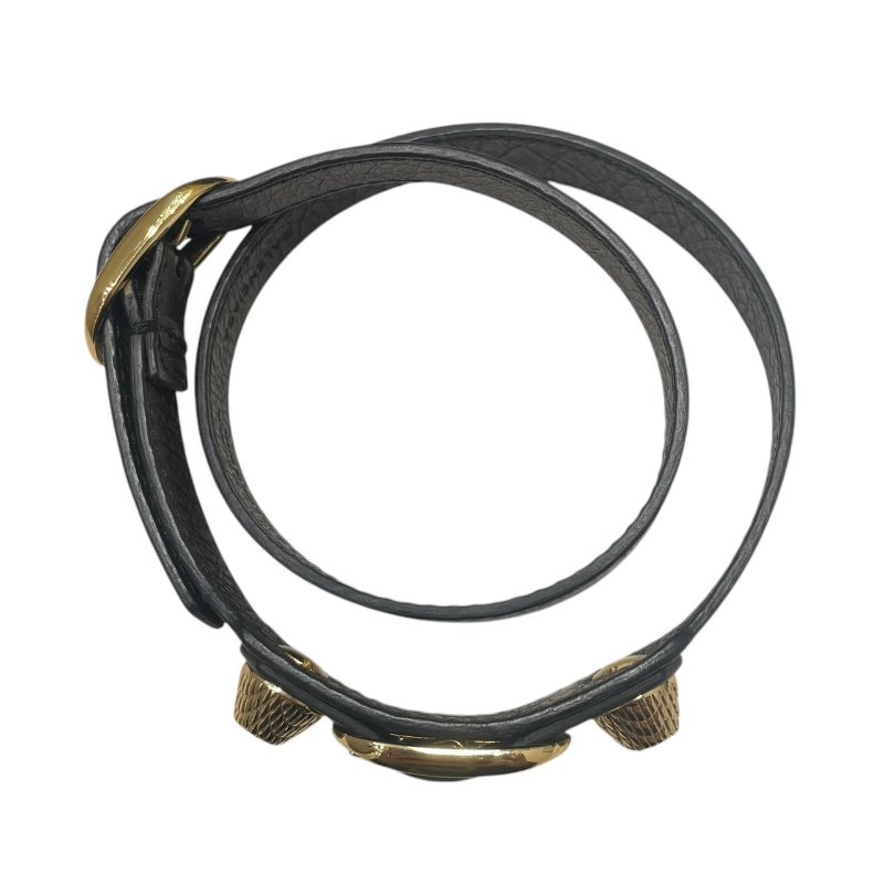 BALENCIAGA 巴黎世家 THE CITY 雙圈手環 皮革 黑色 金釦 S碼-4