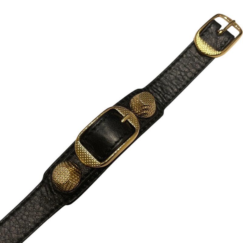 BALENCIAGA 巴黎世家 THE CITY 雙圈手環 皮革 黑色 金釦 S碼-6