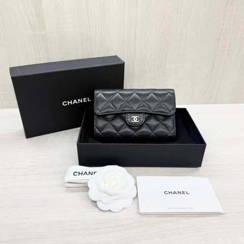 CHANEL✨黑金荔枝牛皮三折中夾AP0232