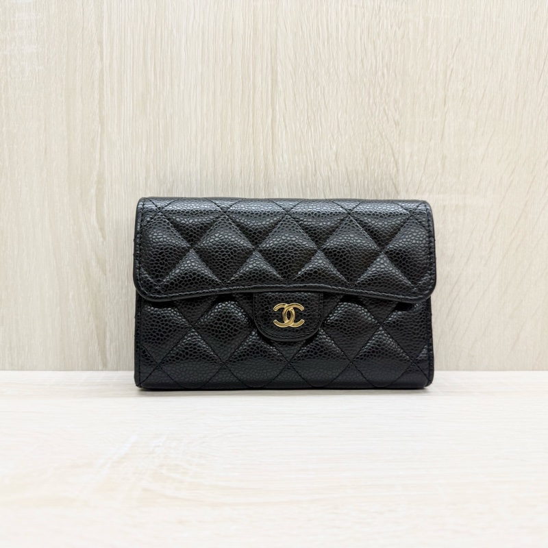 CHANEL✨黑金荔枝牛皮三折中夾AP0232-1