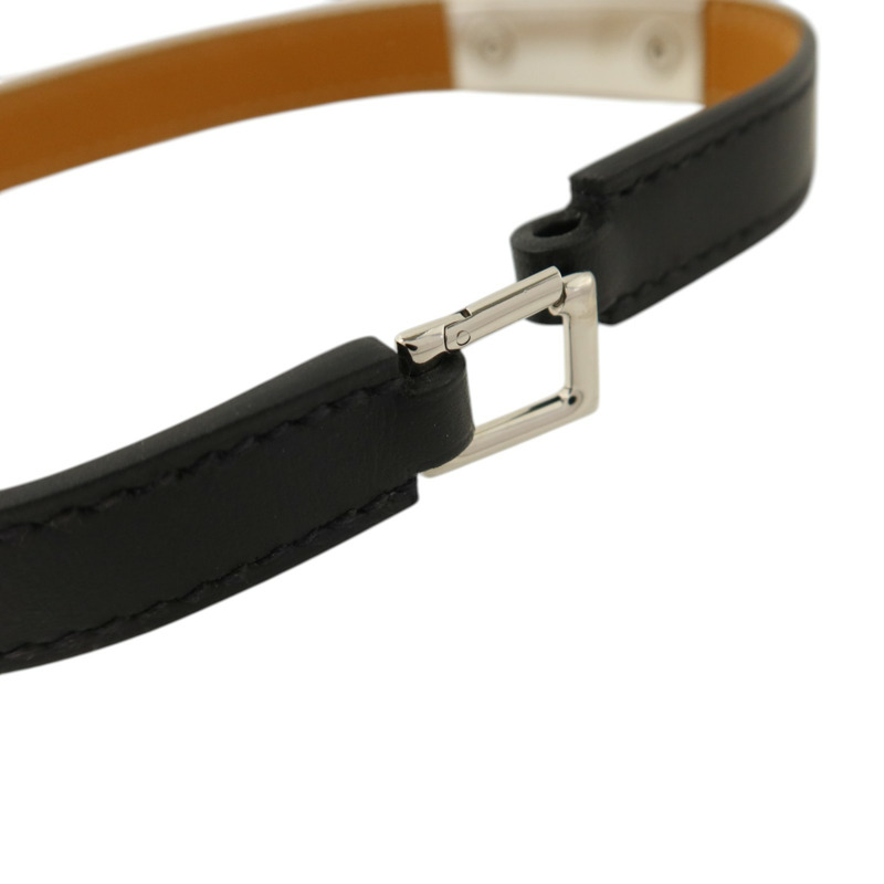 HERMES Swift皮革Rivale Double Tour銀扣手鏈Noir-6