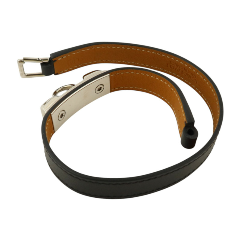 HERMES Swift皮革Rivale Double Tour銀扣手鏈Noir-7