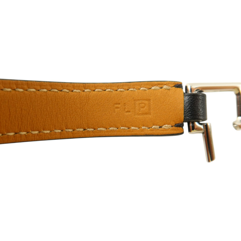 HERMES Swift皮革Rivale Double Tour銀扣手鏈Noir-10