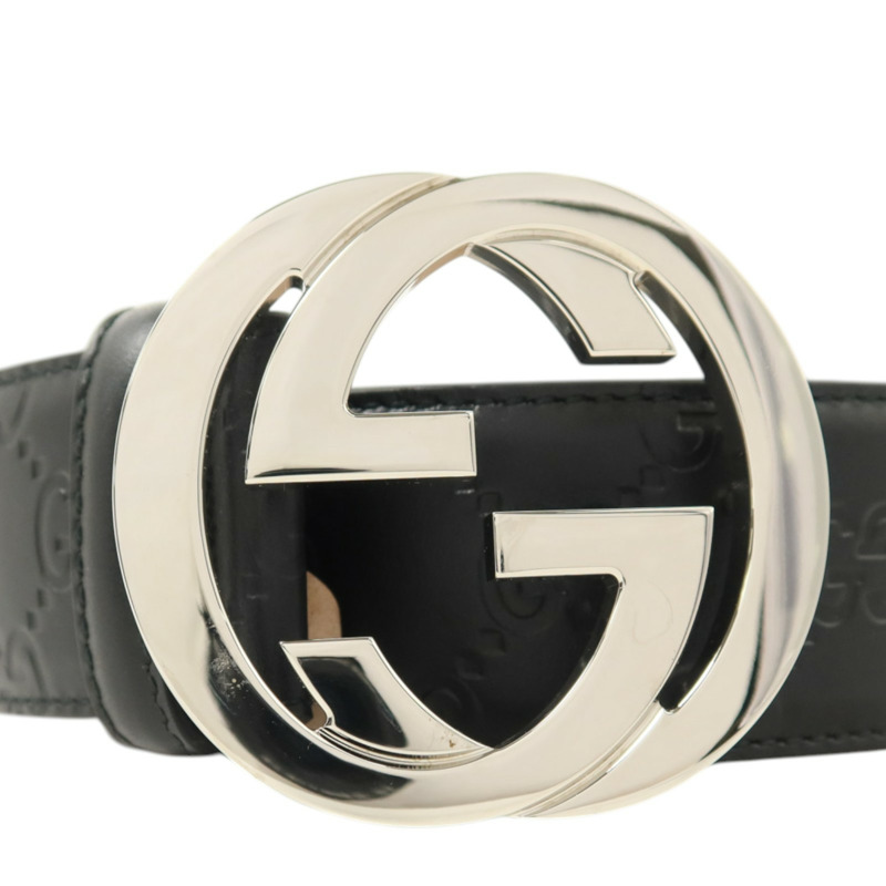 GUCCI 牛皮皮革Interlocking G buckle Belt 85cm銀扣皮帶-3
