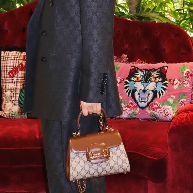 🏆Gucci古馳horsebit1955系列老花手提郵差包斜挎包-3