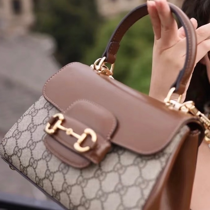 🏆Gucci古馳horsebit1955系列老花手提郵差包斜挎包-5