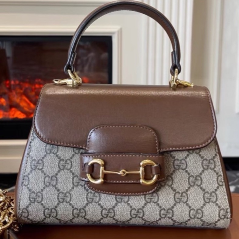 🏆Gucci古馳horsebit1955系列老花手提郵差包斜挎包-10