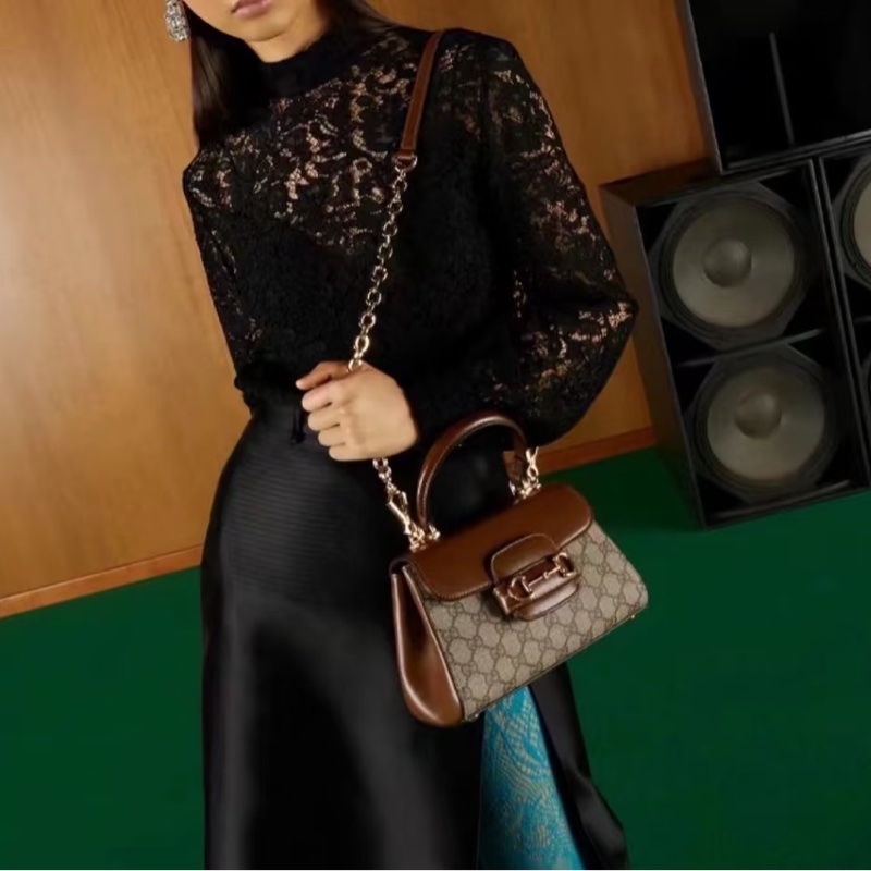 🏆Gucci古馳horsebit1955系列老花手提郵差包斜挎包-14