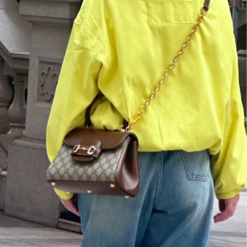 🏆Gucci古馳horsebit1955系列老花手提郵差包斜挎包-17