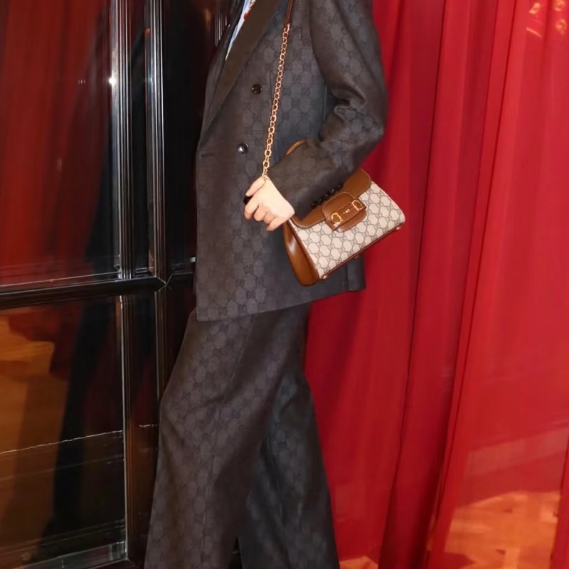 🏆Gucci古馳horsebit1955系列老花手提郵差包斜挎包-18