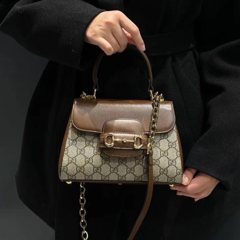 🏆Gucci古馳horsebit1955系列老花手提郵差包斜挎包-24