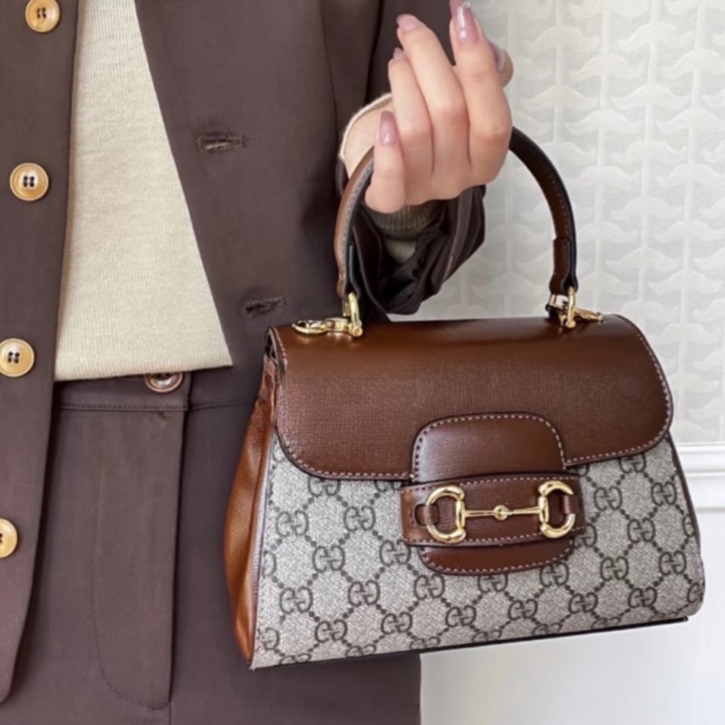 🏆Gucci古馳horsebit1955系列老花手提郵差包斜挎包-25