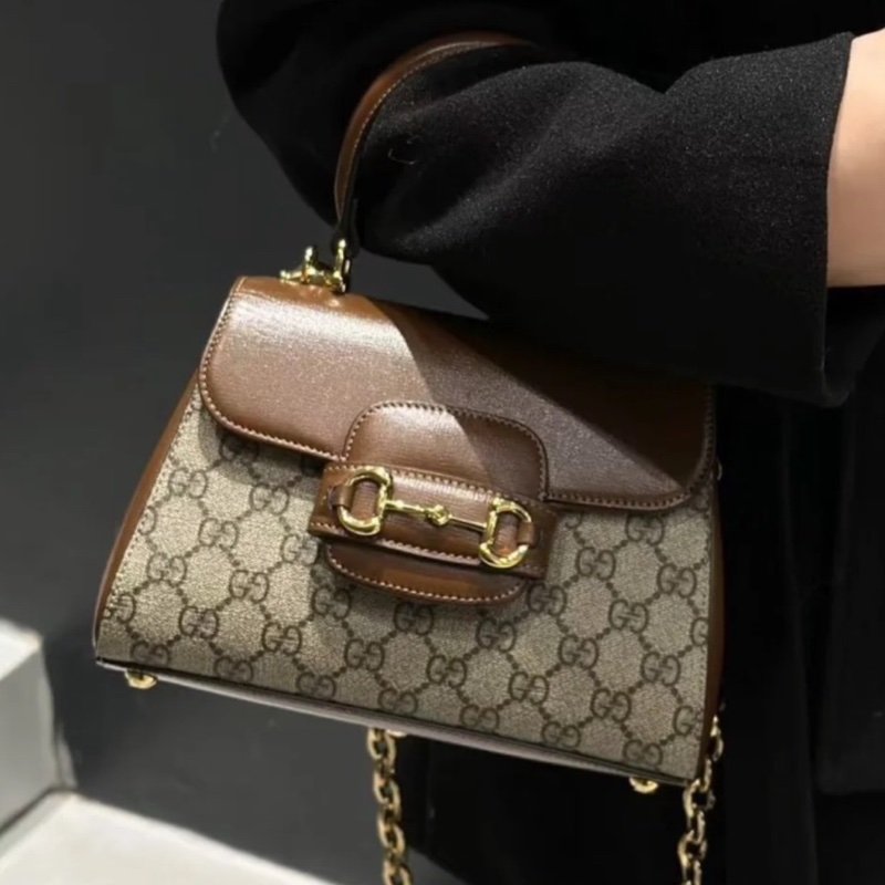 🏆Gucci古馳horsebit1955系列老花手提郵差包斜挎包-26