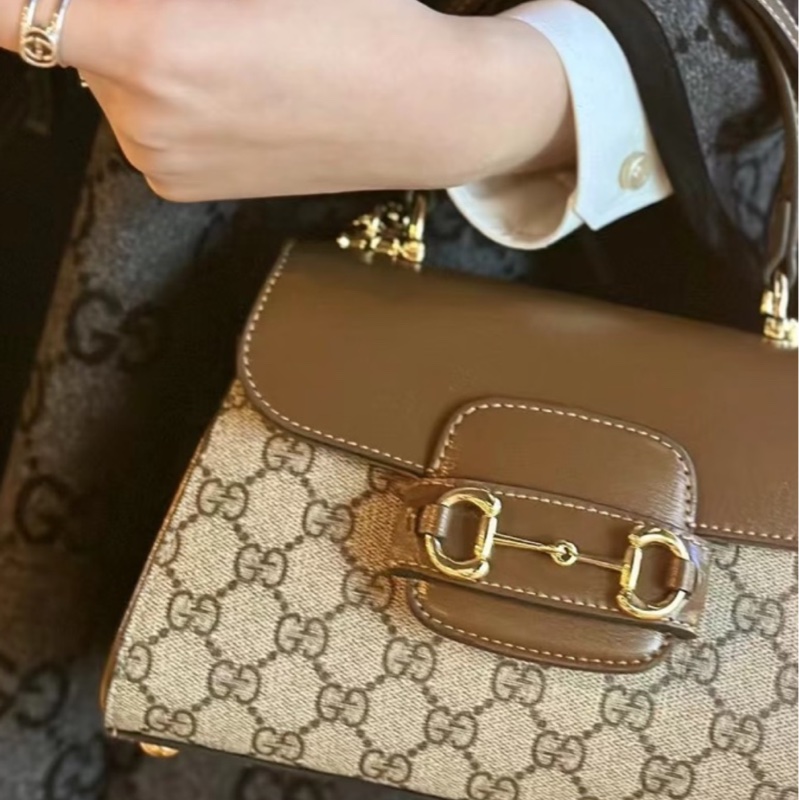 🏆Gucci古馳horsebit1955系列老花手提郵差包斜挎包-27