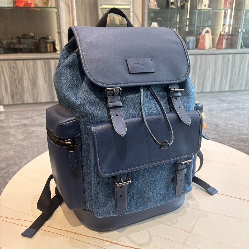 *SHIHNA名牌精品* COACH Surint 藍色牛仔褲拼色 signature後背包-0