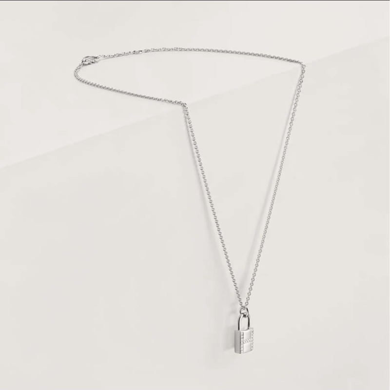 26年Hermes 愛馬仕Kelly cadenas白金鑲鑽H鎖項鍊38-40cm 超值好-0