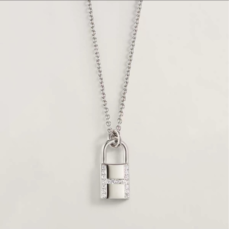 26年Hermes 愛馬仕Kelly cadenas白金鑲鑽H鎖項鍊38-40cm 超值好-1