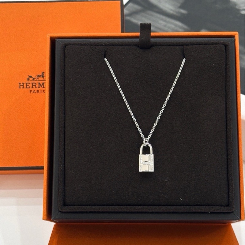 26年Hermes 愛馬仕Kelly cadenas白金鑲鑽H鎖項鍊38-40cm 超值好-2