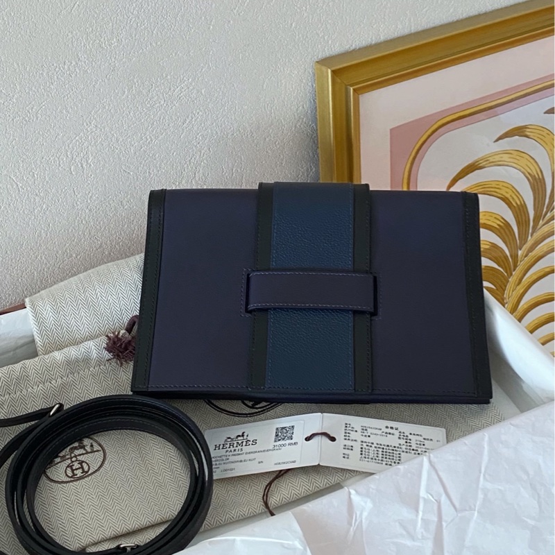 Hermes 愛馬仕肩背包passant 可作手拿/斜挎包 午夜藍拼黑色 肩帶可拆卸 容量也夠 可以放手機-0