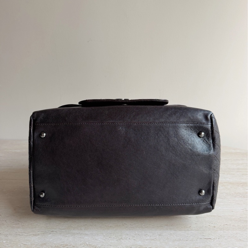 Chanel香奈兒巧克力色魚子醬機車包-5